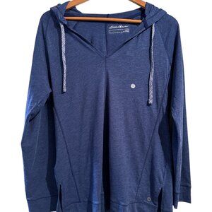 EDDIE BAUER Large Royal Blue Hooded Pull Over Top